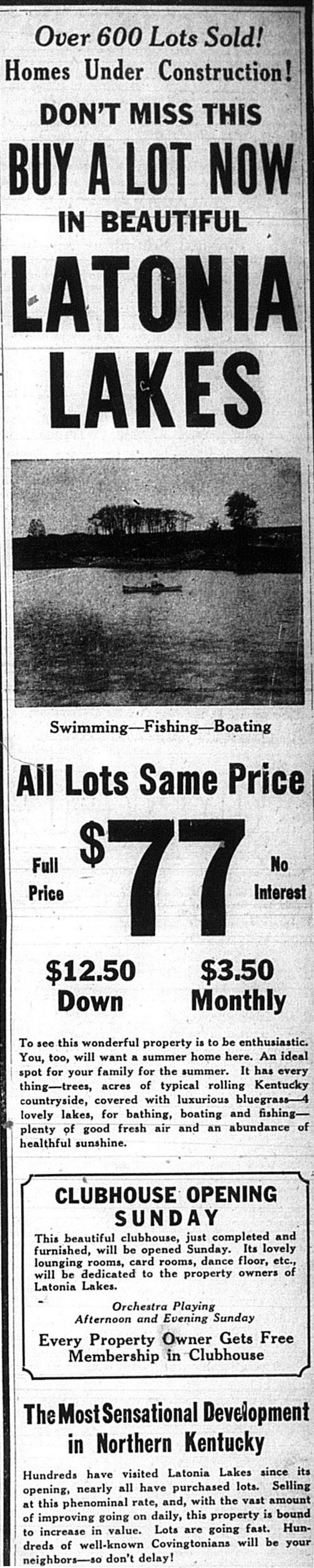 Historical Latonia Lakes Newspaper Clipping 3