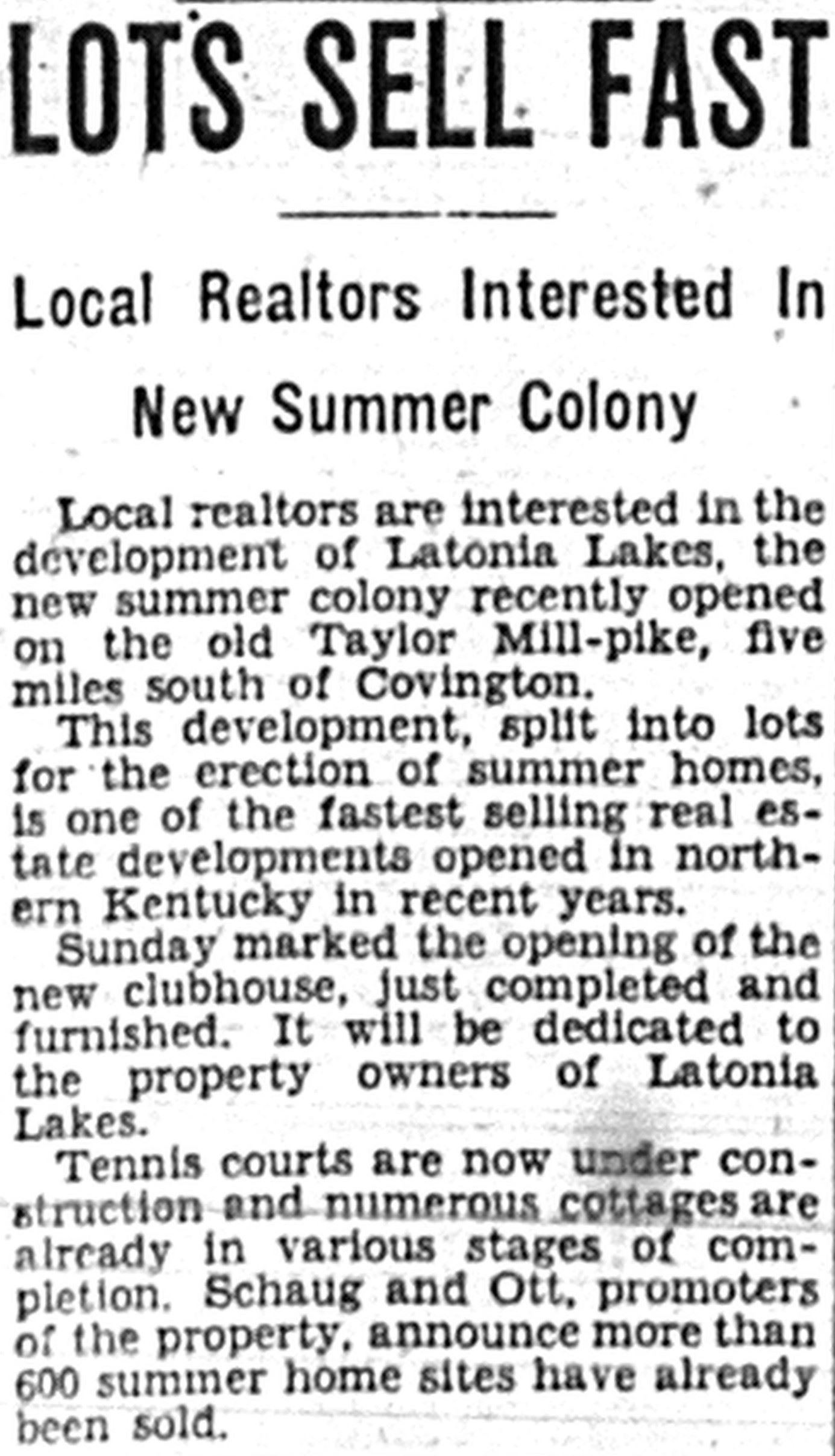 Historical Latonia Lakes Newspaper Clipping 4