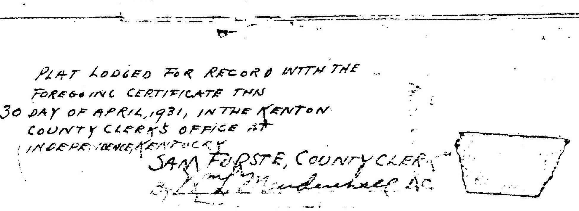 Latonia Lakes Original Plat Recording