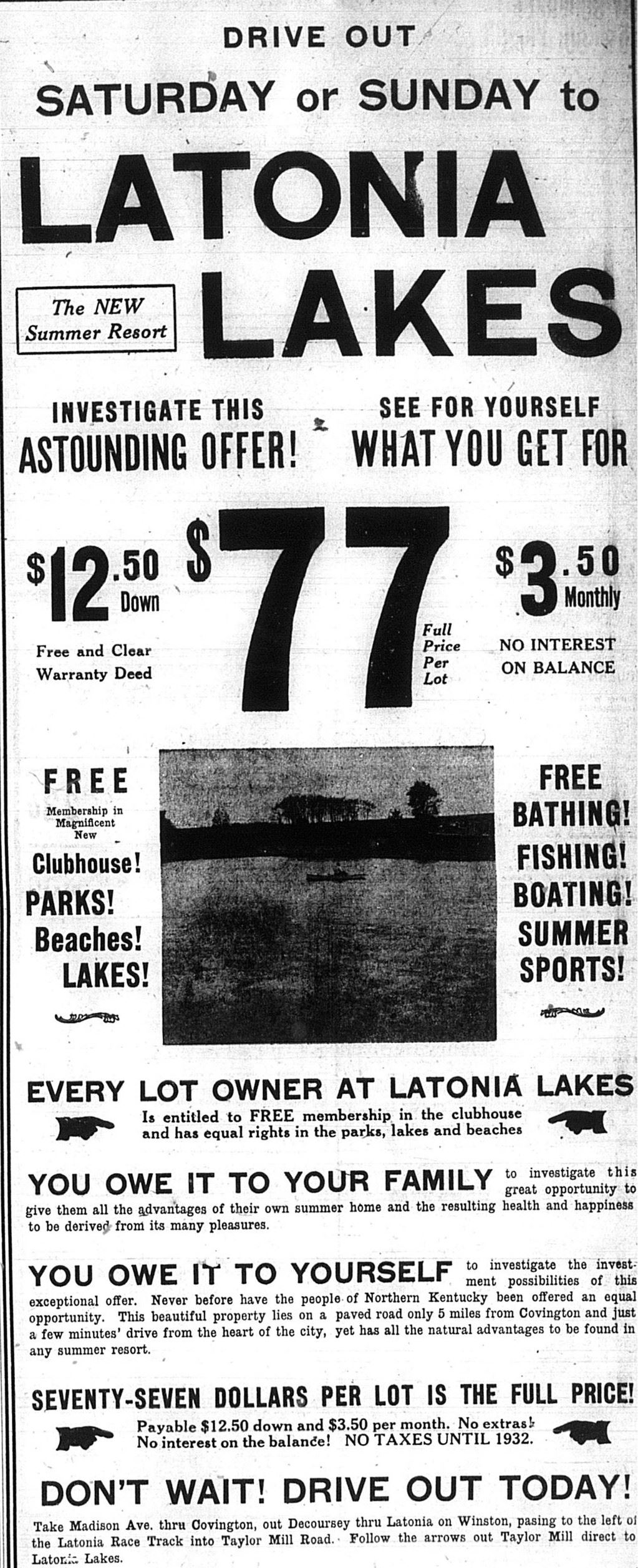 Historical Latonia Lakes Newspaper Clipping 1