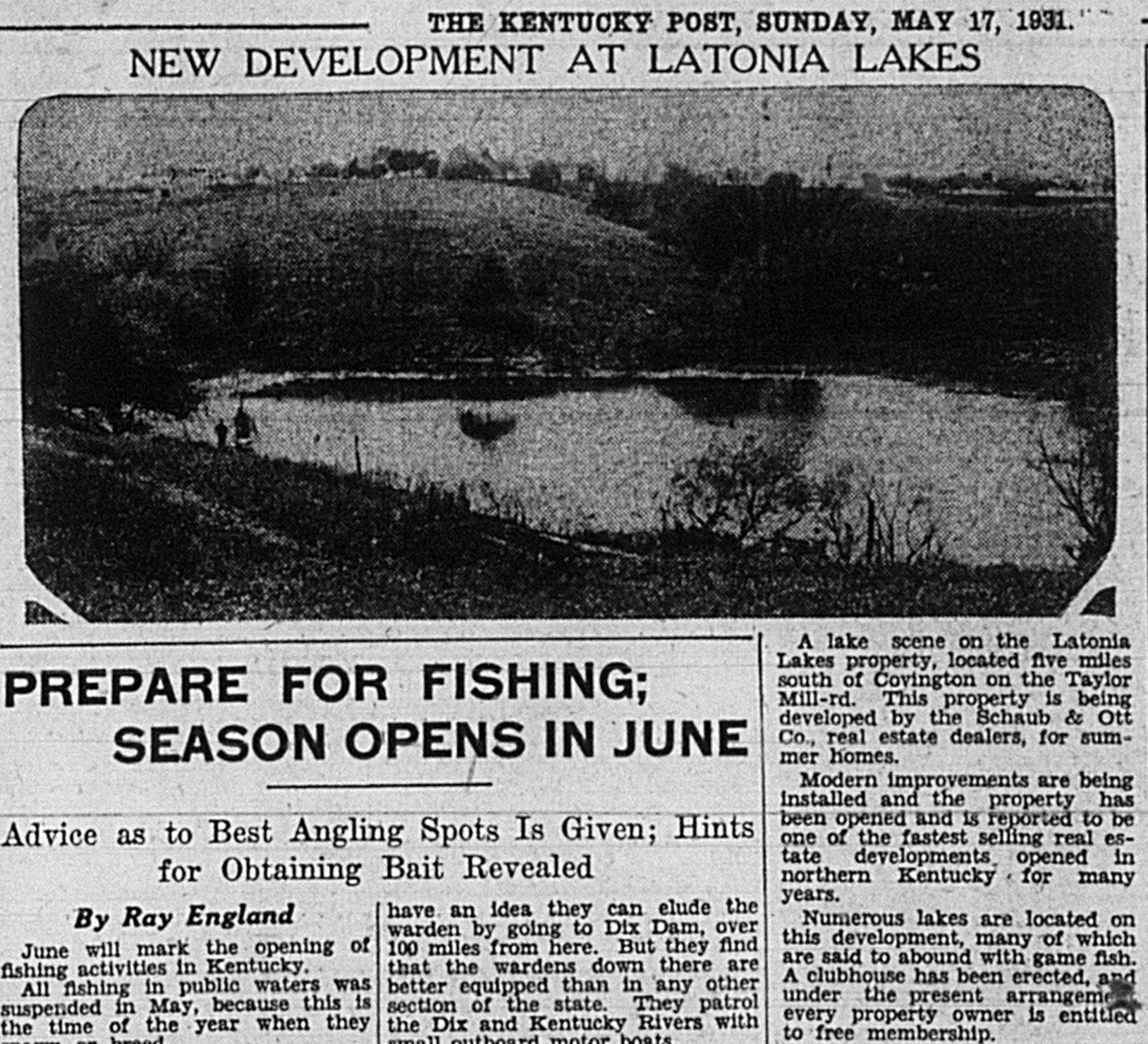 Historical Latonia Lakes Newspaper Clipping 2