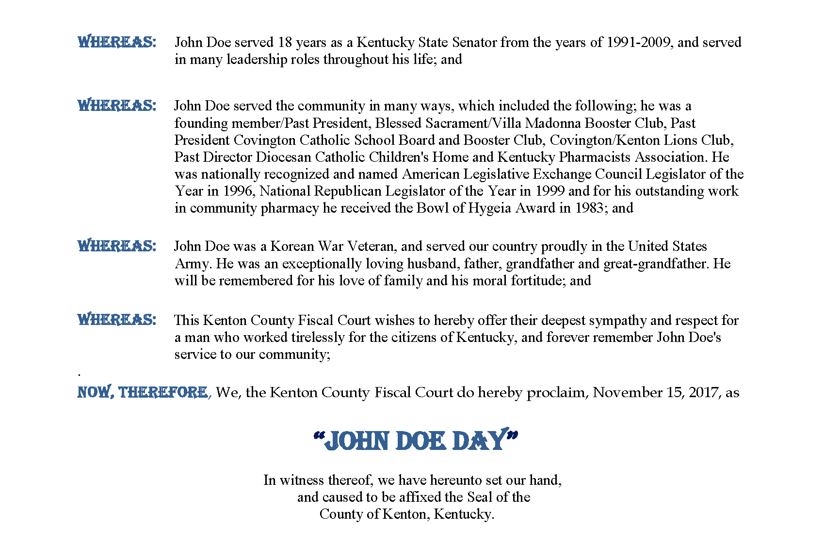 Proclamation Example