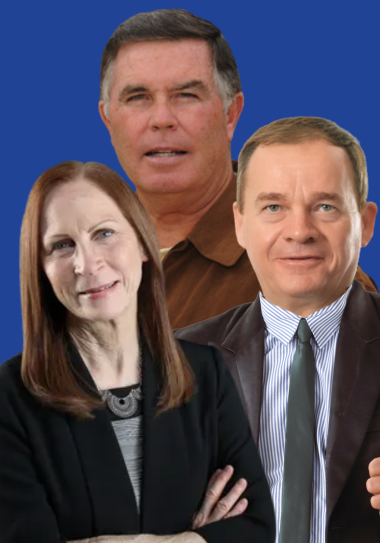 Jo Martin, Ralph Dusing and Martin Butler headshots on blue background