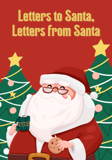 Letters to Santa, Letters from Santa on red background with Santa