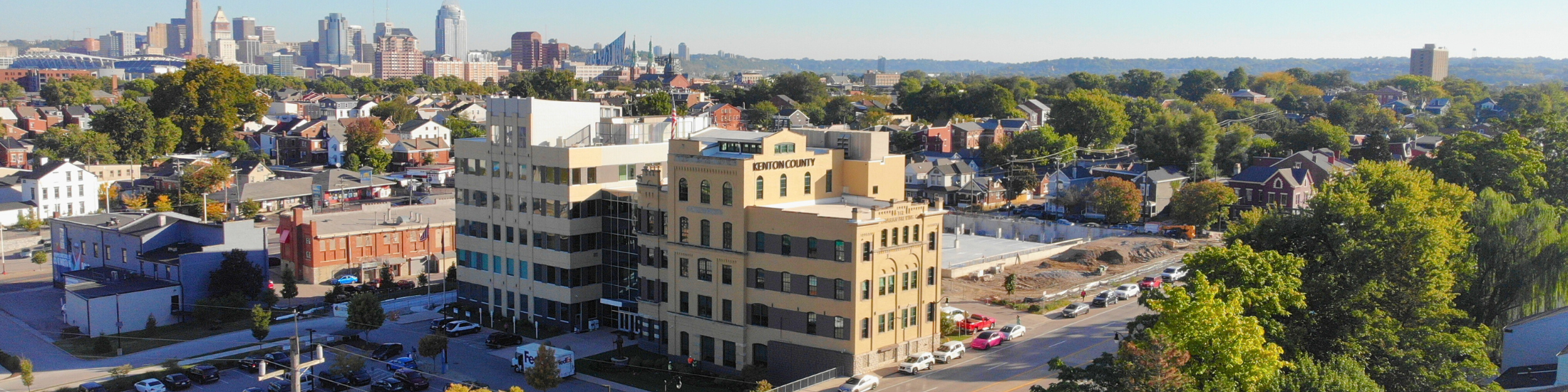 Kenton County Government Center with Cincinnati skyline in background
