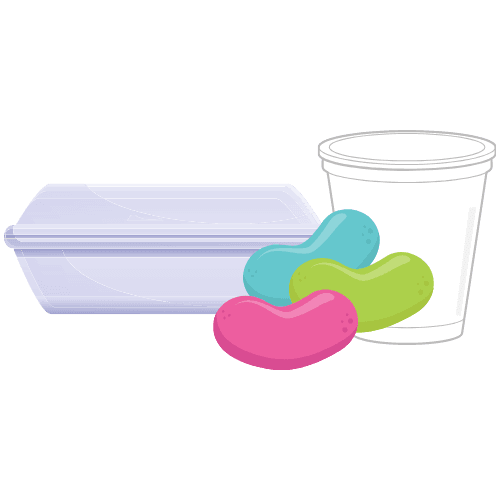Styrofoam container, cup and packing peanut icons.