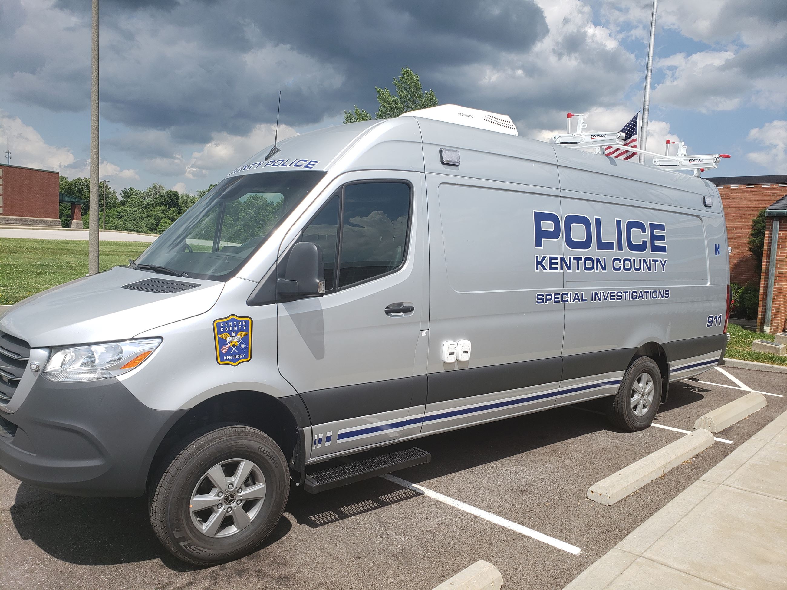 Kenton County Police Officers visit with children at a local grade school. 