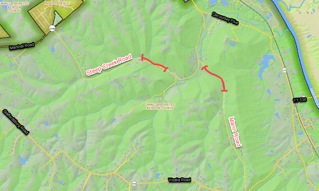 Mann Road and Steep Creek Road map