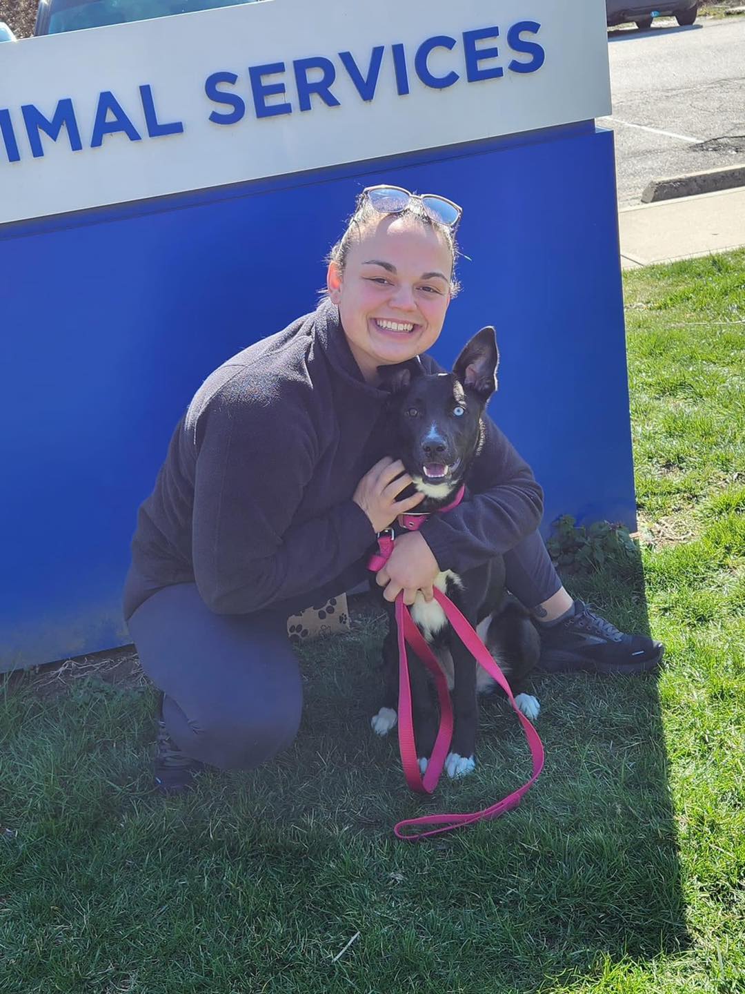 Owner with newly adopted pet. Owner with newly adopted pet.